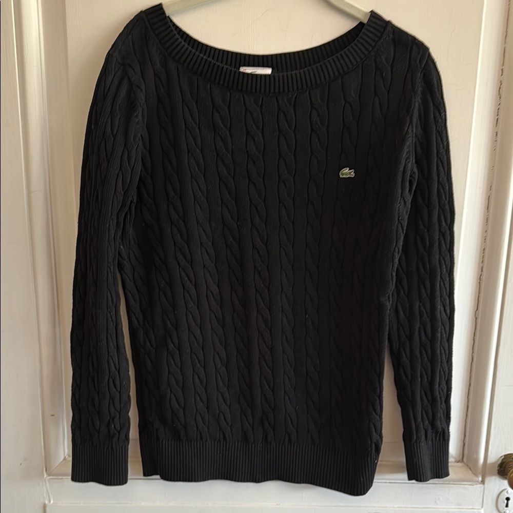 Lacoste Black Cable Crew Neck Sweater with Textured Knit